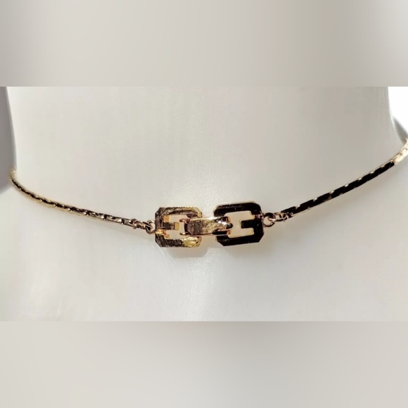 Vintage 80s Givenchy Gold Tone Enamel Cube Necklace Black Mauve Disco Modernist - Picture 5 of 11